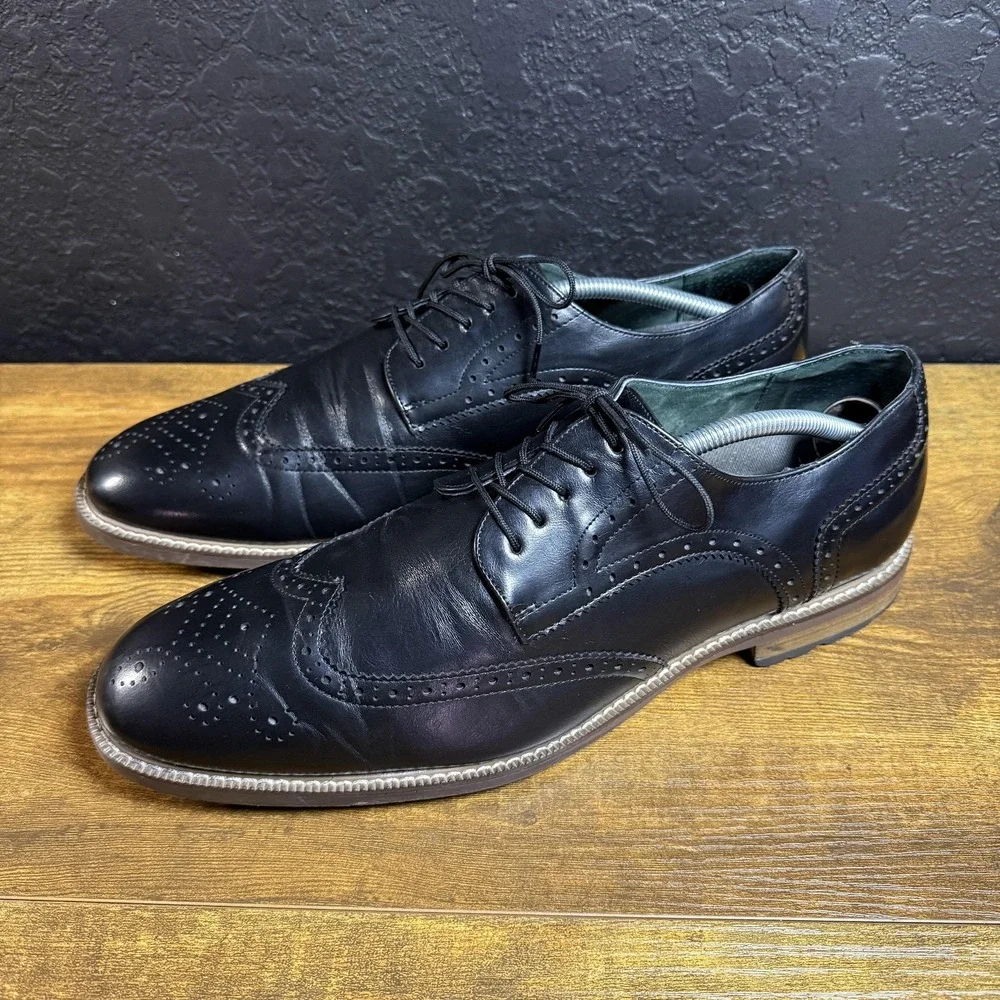 Todd Welsh B991337 Black Faux Leather Wingtip Oxford Dress‎ Shoes Mens 11.5 M